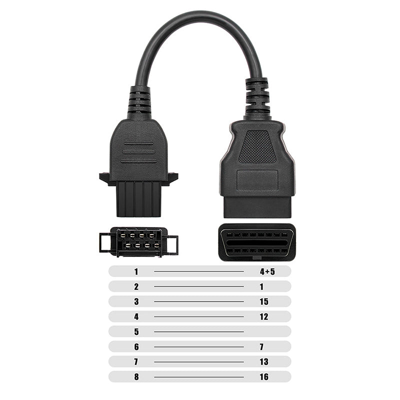 8 Pin to 16 Pin OBD2 Diagnostic Connector Adapter Cable for Volvo Trucks TCS Diagnostic Tool 8 Pin to 16 Pin OBD2 Diagnostic Connector Adapter Cable for Volvo Trucks TCS Diagnostic Tool